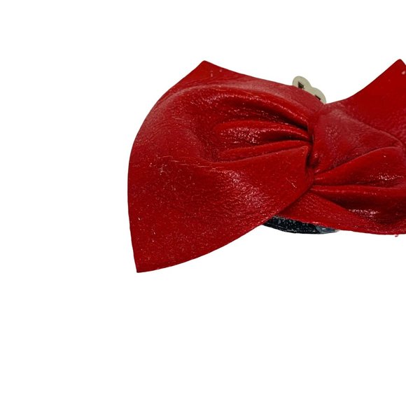 Vintage 1980s Red Bow Faux Leather Shoe Clips - Picture 3 of 6